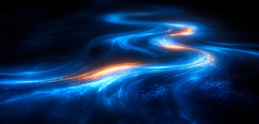 Illustration of winding light in darkness of universe
